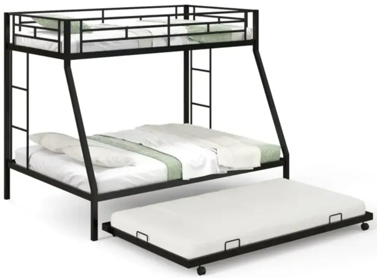 Hivvago Twin Over Full Bunk Bed Frame with Trundle for Guest Room