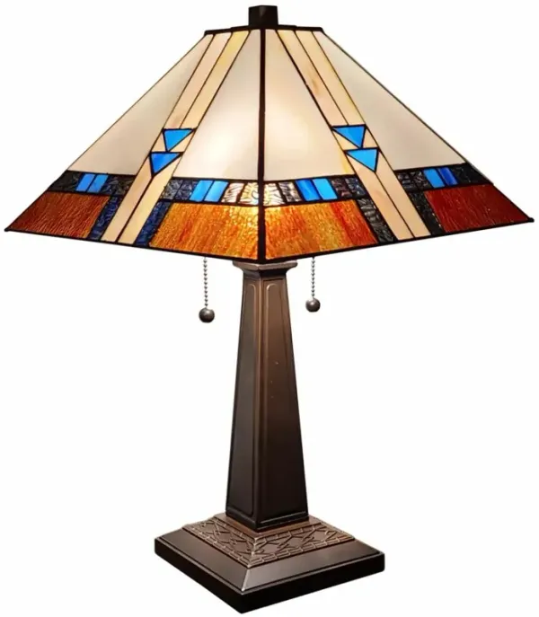 Hivvago 22" Dark Brown Metal Two Light Candlestick Table Lamp With Off White Empire Shade