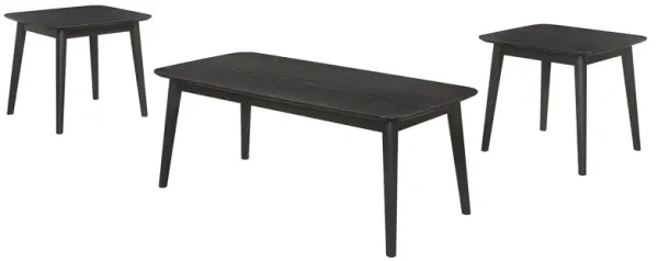 Carey 3pc Living Room Set, 1 Coffee Table, 2 End Tables, Black Hardwood - Benzara