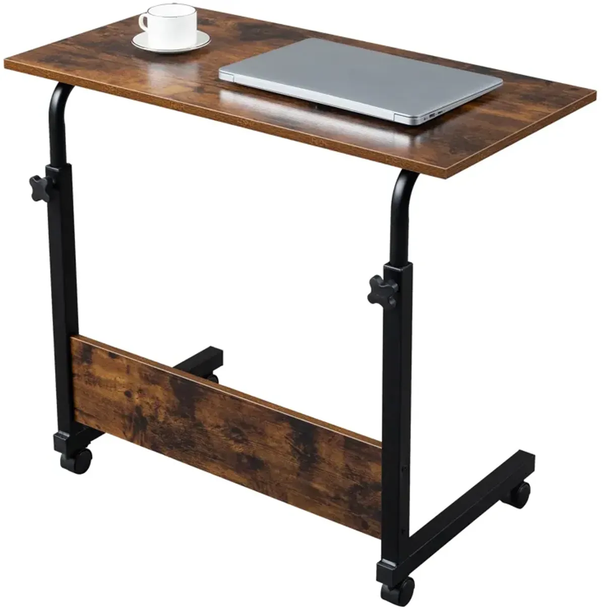 Adjustable Height Rolling Side Table, P2 15MM MDF & Steel with Baffle for Workspace