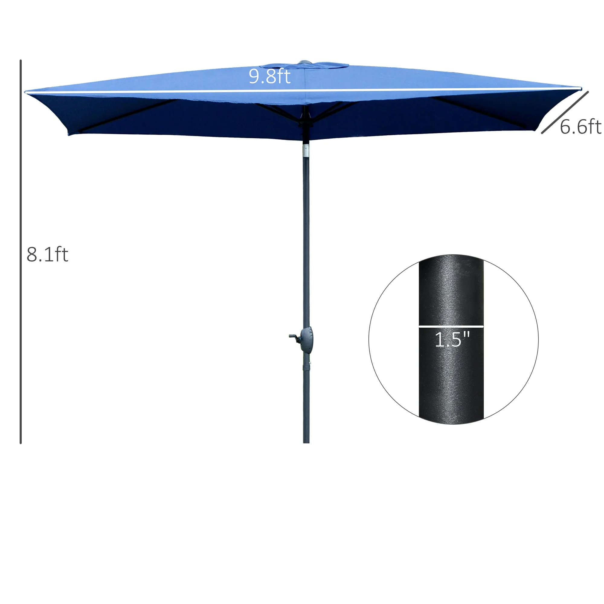 Blue Rectangular Shade: 6.6x10ft Patio Umbrella with Crank