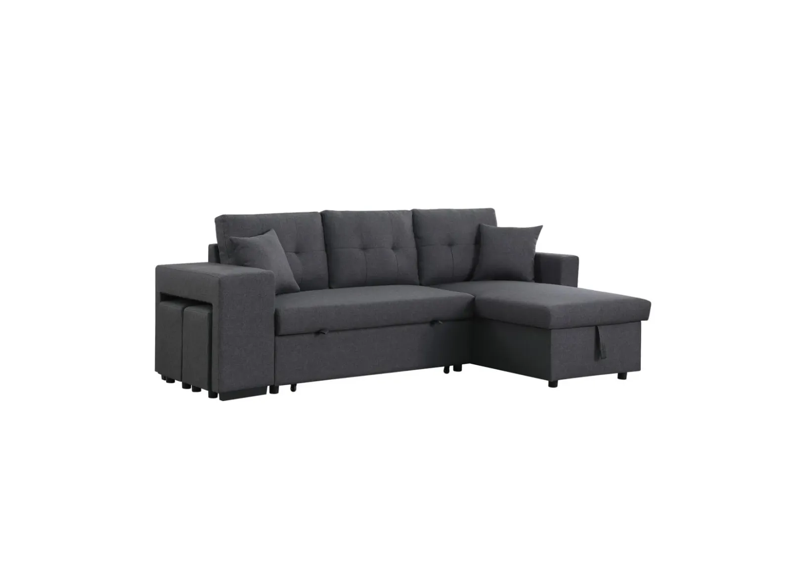 Dennis Linen Fabric Reversible Sleeper Sectional With Storage Chaise And 2 Stools