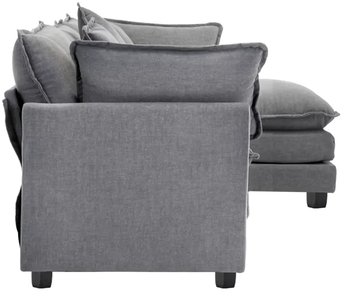 Gewnee L-Shape Chenille Upholstered Sofa with Ottoman, 5 Pillows, Gray