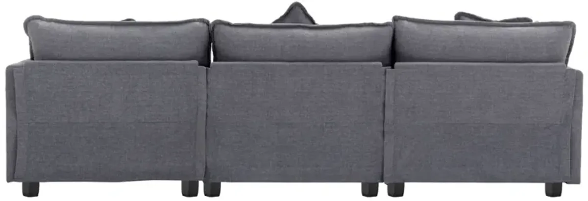 Gewnee L-Shape Chenille Upholstered Sofa with Ottoman, 5 Pillows, Gray