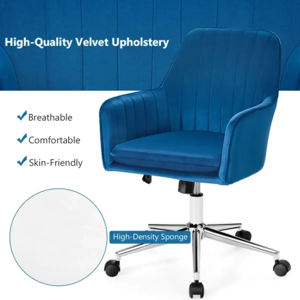 Hivvago Velvet Accent Office Armchair with Adjustable Swivel and Removable Cushion