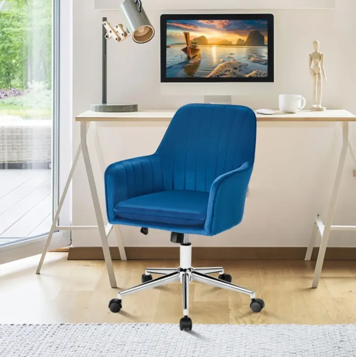 Hivvago Velvet Accent Office Armchair with Adjustable Swivel and Removable Cushion