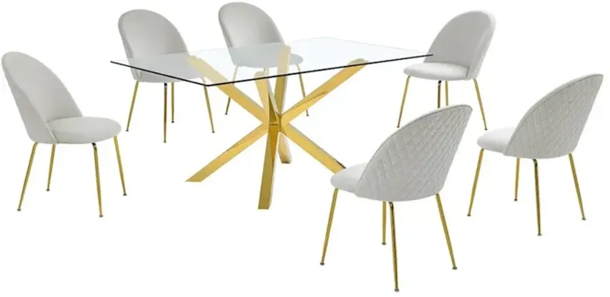 7 piece dining set- Rectangular dining table with 6 Cream side chairs