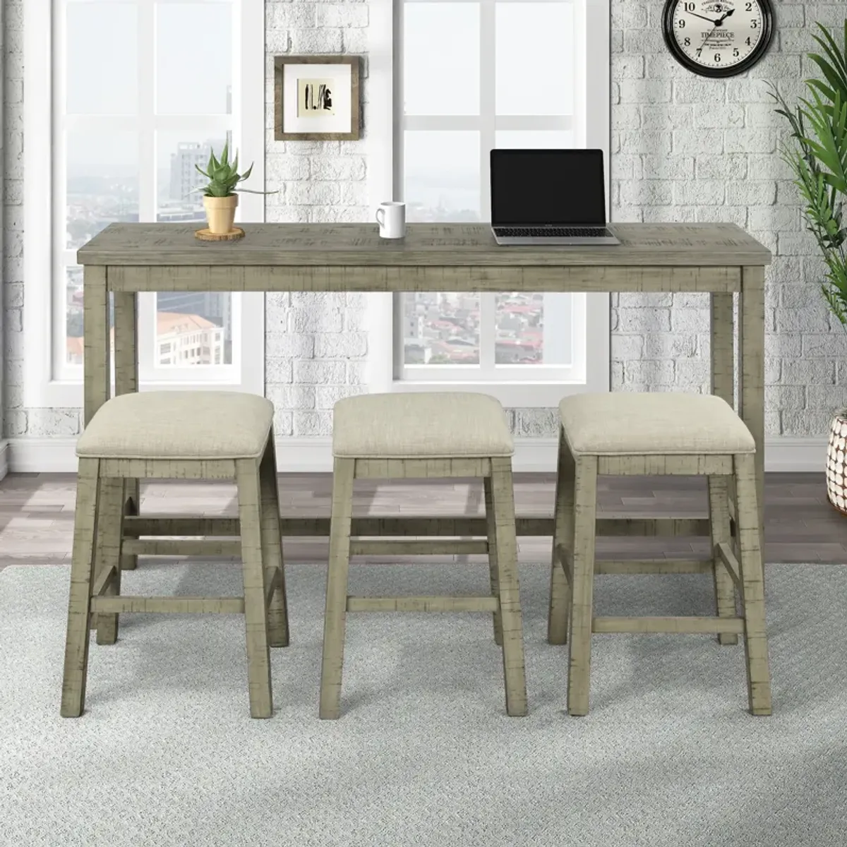 Merax Rustic Bar Dining Set with Socket