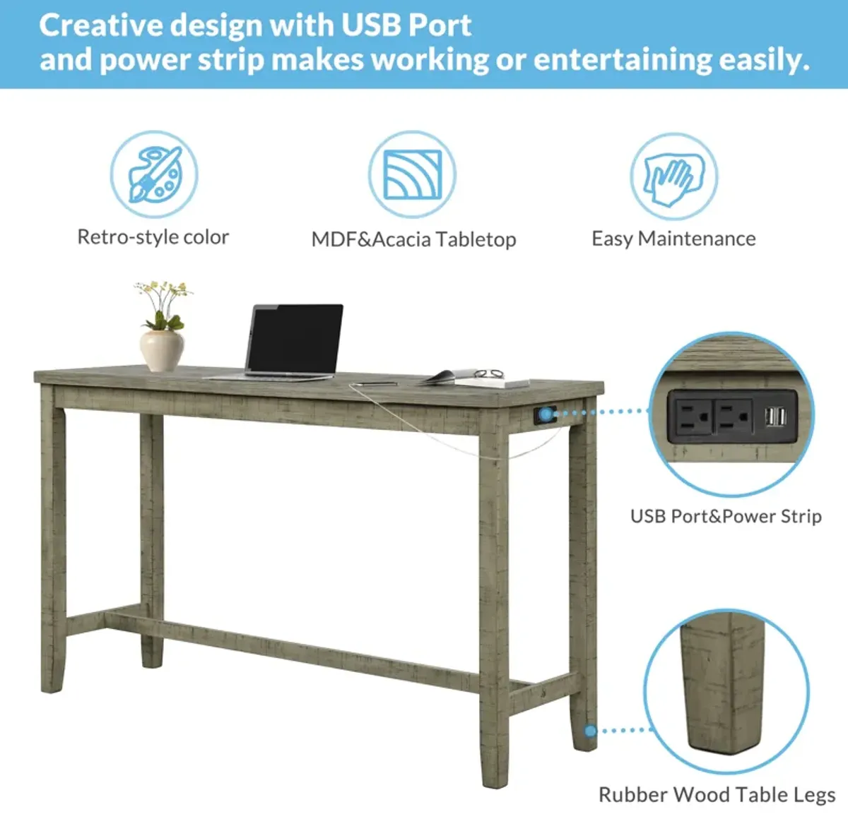 Merax Rustic Bar Dining Set with Socket