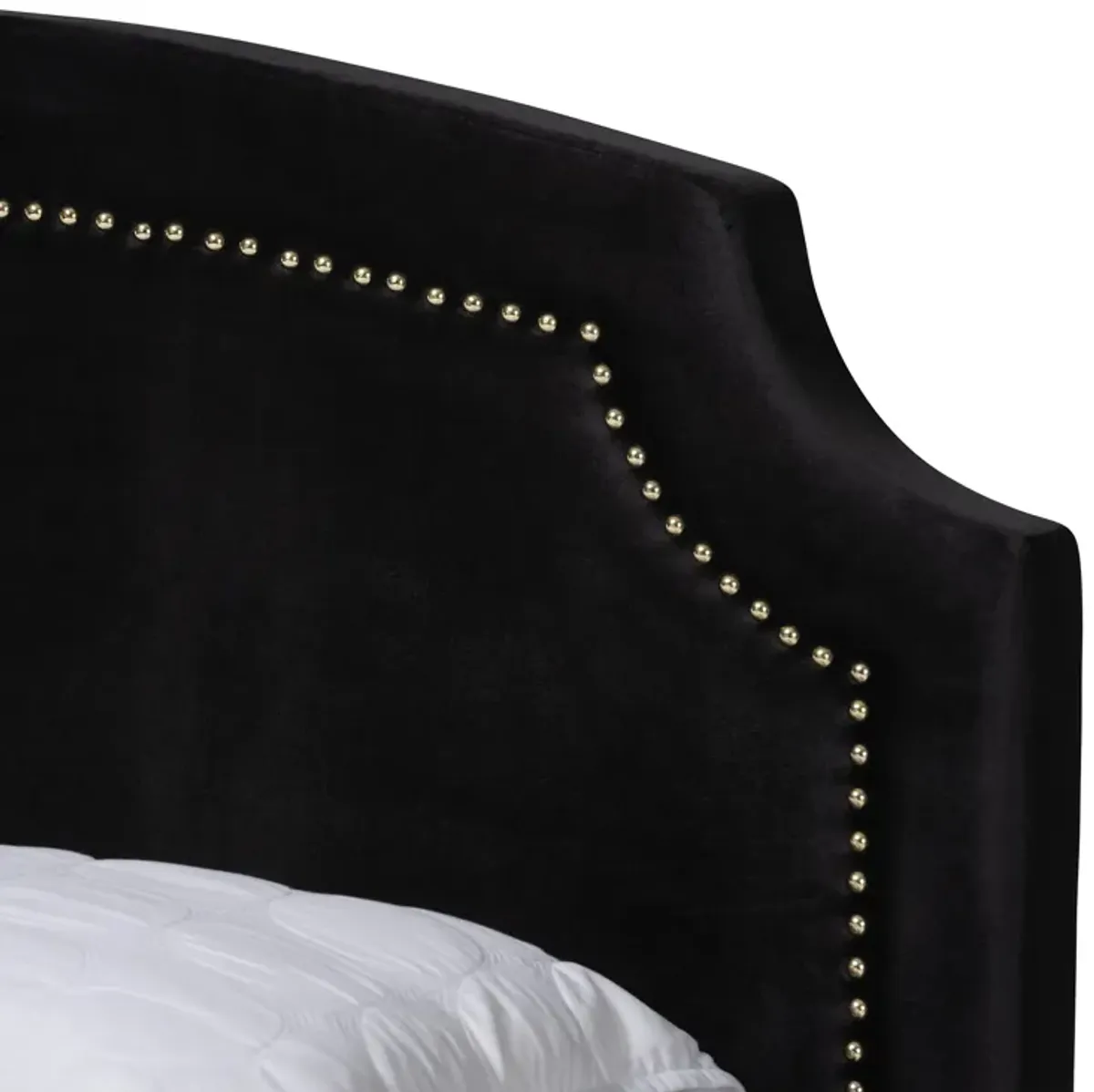 Baxton Studio Oxley Traditional Black Velvet and Gold Metal Queen Size Panel Bed