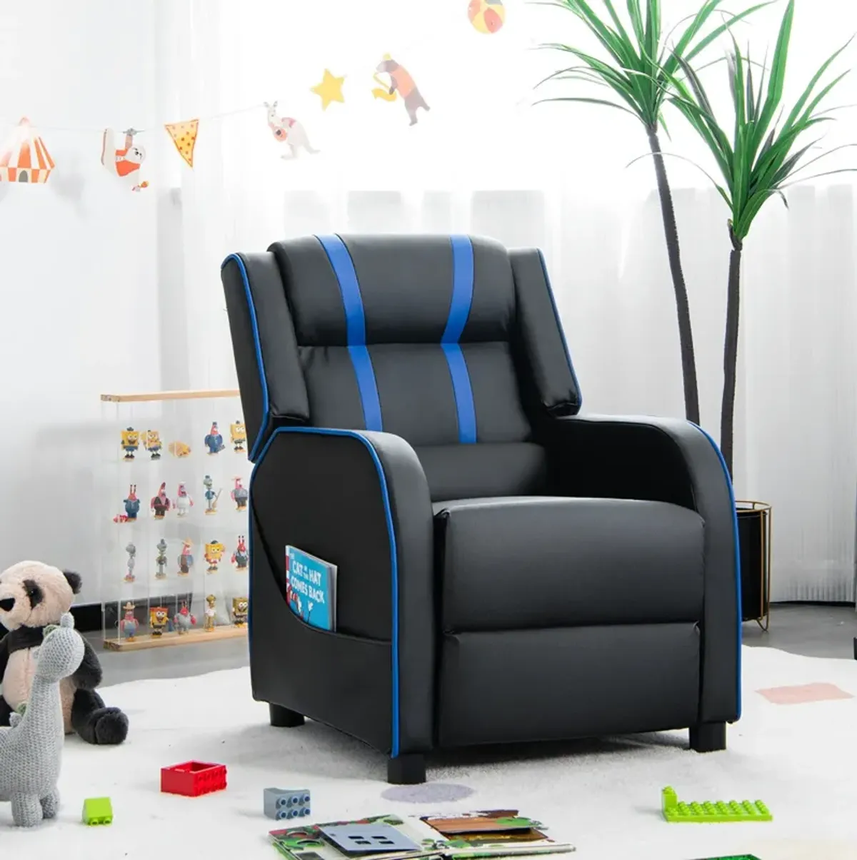 Comfortable Kids Recliner Chair with Side Pockets and Adjustable Footrest for Playtime and Relaxation