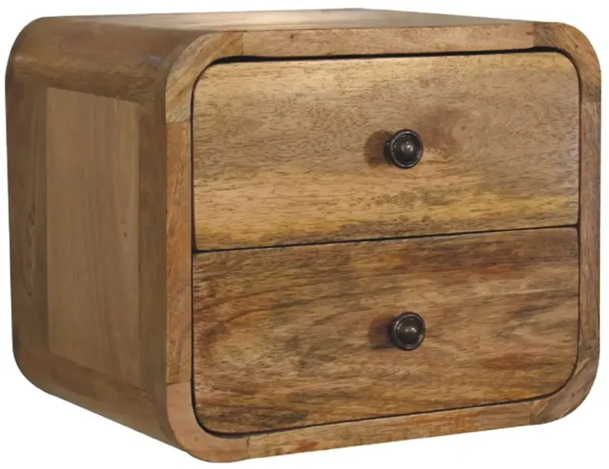 Mini Curve Oak-ish Solid Wood 2 Drawers FloatingNightStand