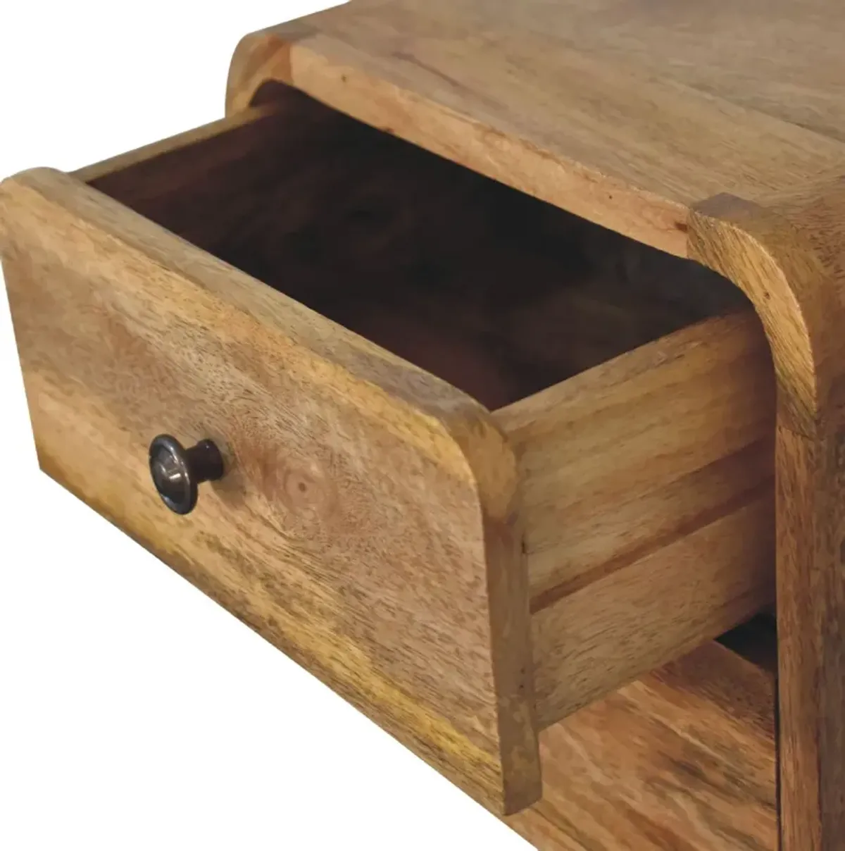 Mini Curve Oak-ish Solid Wood 2 Drawers FloatingNightStand