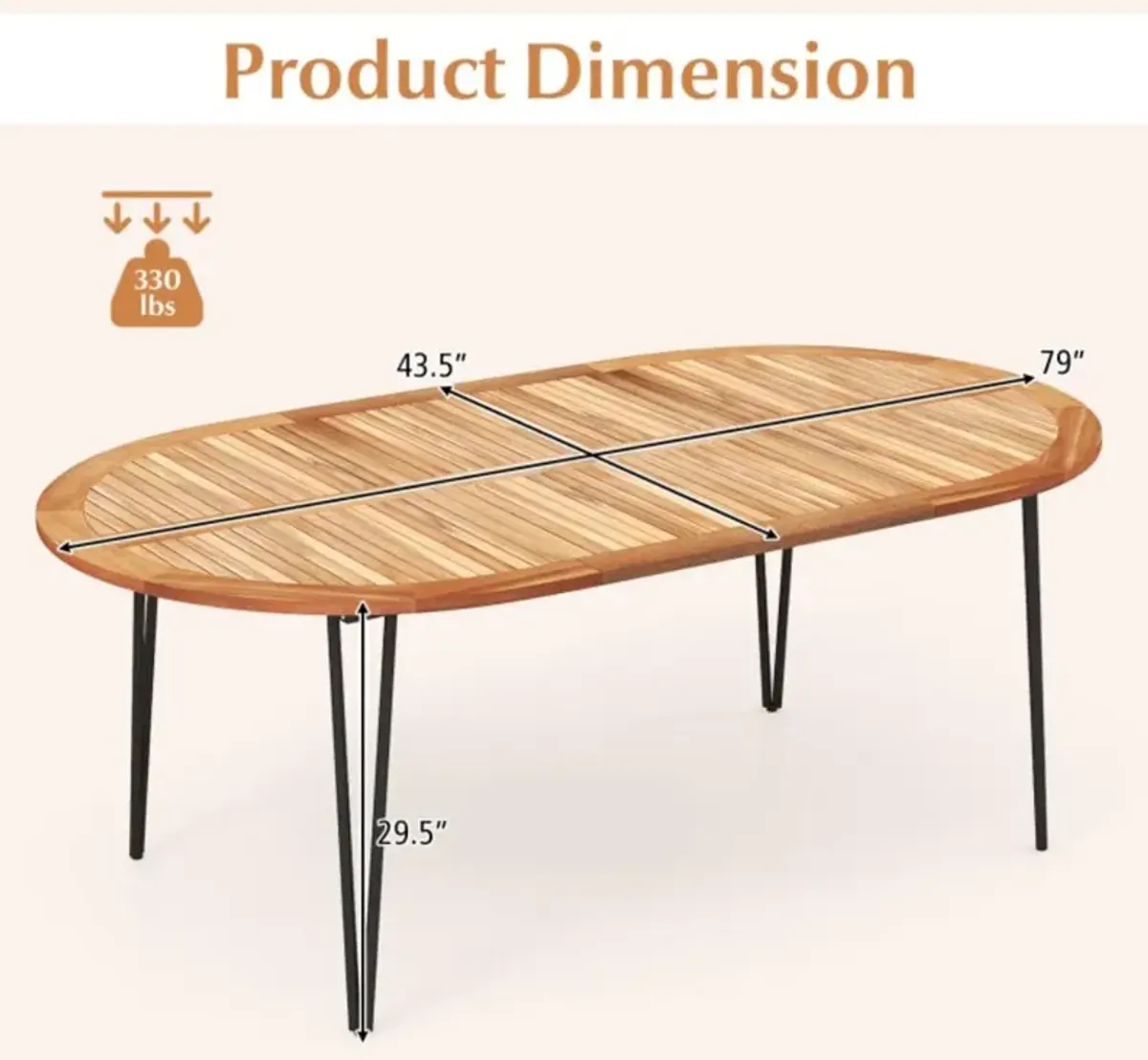 Hivvago 79 Inch Oval Patio Dining Table with Umbrella Hole and Acacia Wood Tabletop for 8 People