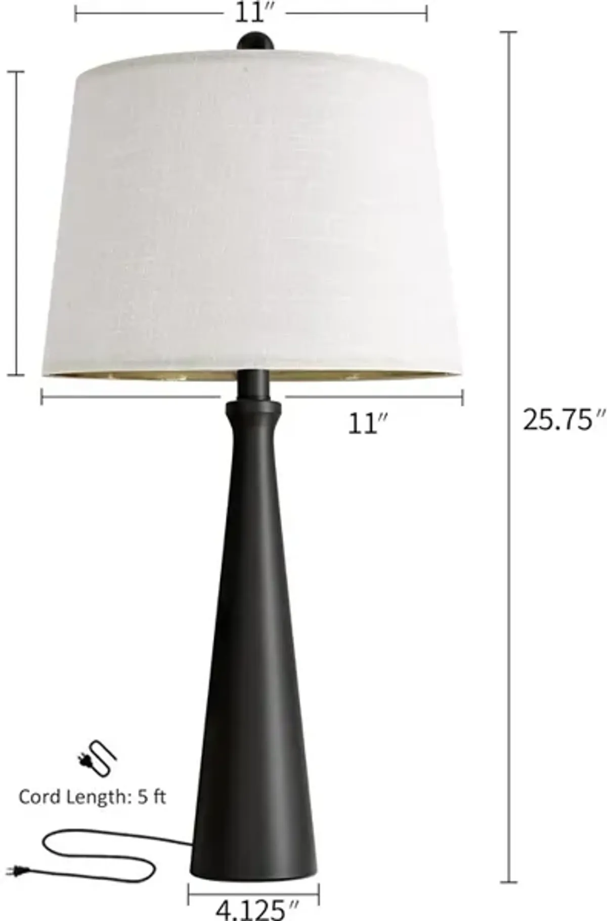 Modern Black Nightstand Lamp with Fabric Shade