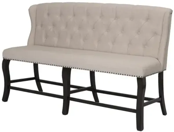 Best Quality Furniture Counter Height Upholstered Bench with Backrest, Tufted Buttons, and Nailhead Trim. Beige