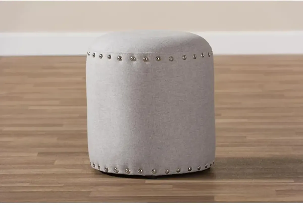 Rosine Modern and Contemporary Light Grey Fabric Upholstered Nail Trim Ottoman