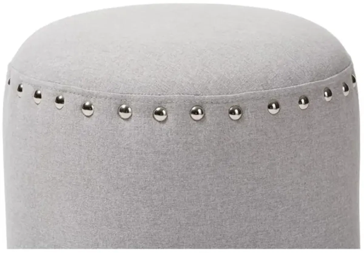 Rosine Modern and Contemporary Light Grey Fabric Upholstered Nail Trim Ottoman