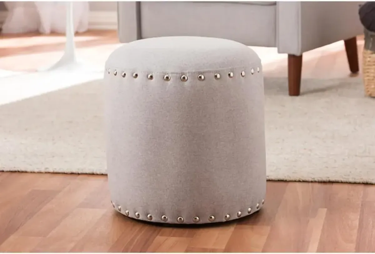 Rosine Modern and Contemporary Light Grey Fabric Upholstered Nail Trim Ottoman