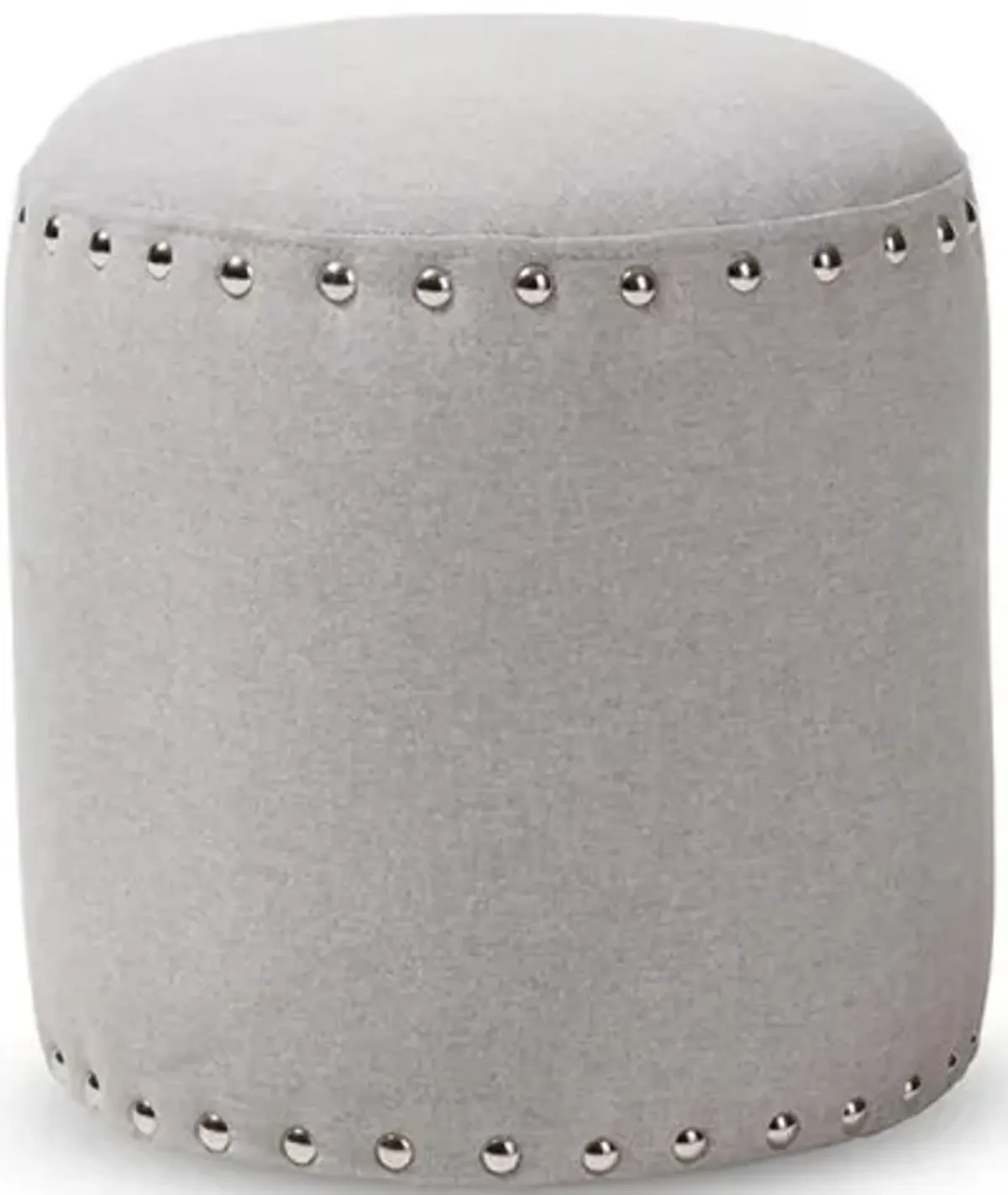 Rosine Modern and Contemporary Light Grey Fabric Upholstered Nail Trim Ottoman