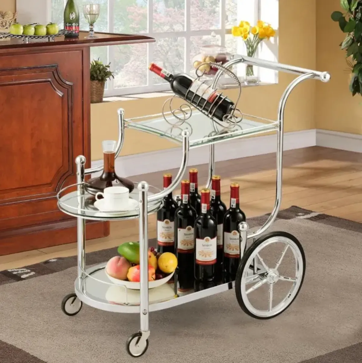 Hivvago Kitchen Rolling Bar Cart with Tempered Glass Suitable for Restaurant and Hotel