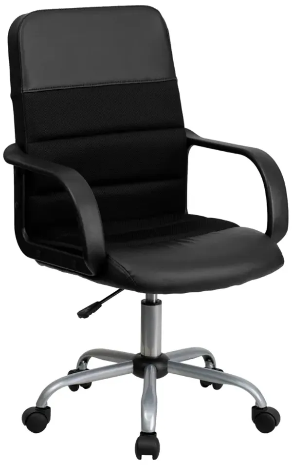 Manor Mid-Back Black LeatherSoft and Mesh Swivel Task Office Chair with Arms