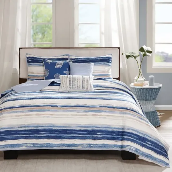 Belen Kox Coastal Watercolor Blue Quilted 6-Piece Coverlet Set, Belen Kox