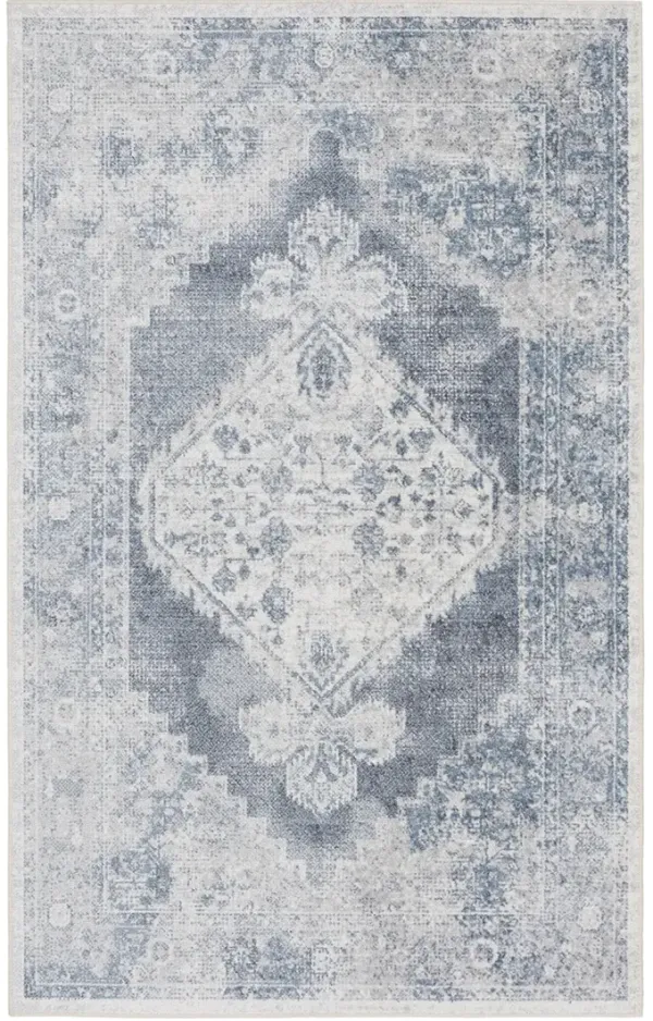 Astra Machine Washable ASW11 Blue/Ivory 2'2" x 8' Rug