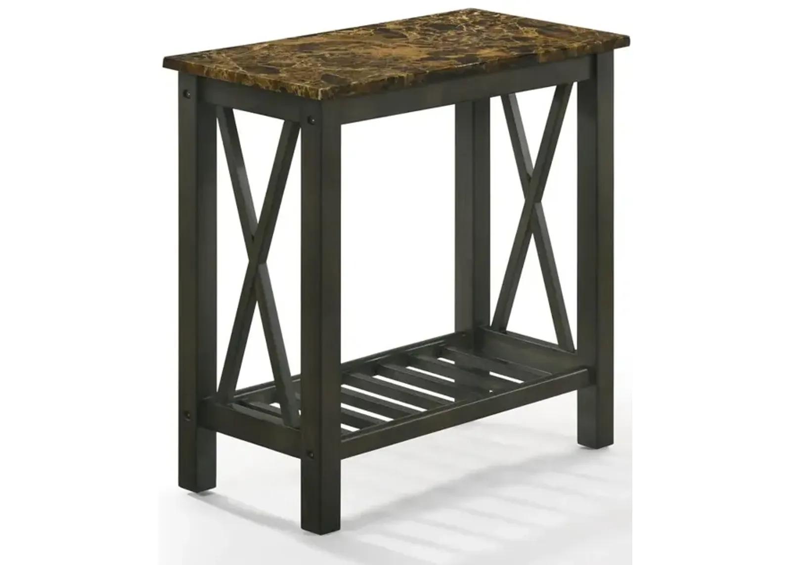 New Classic Furniture Furniture Eden 1-Shelf Faux Marble & Wood End Table in Espresso