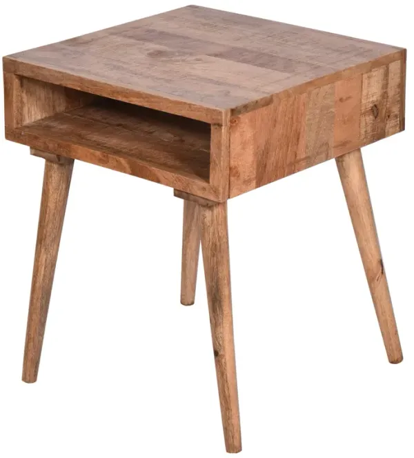 24 Inch Farmhouse Wooden Square End Table with Open Compartment