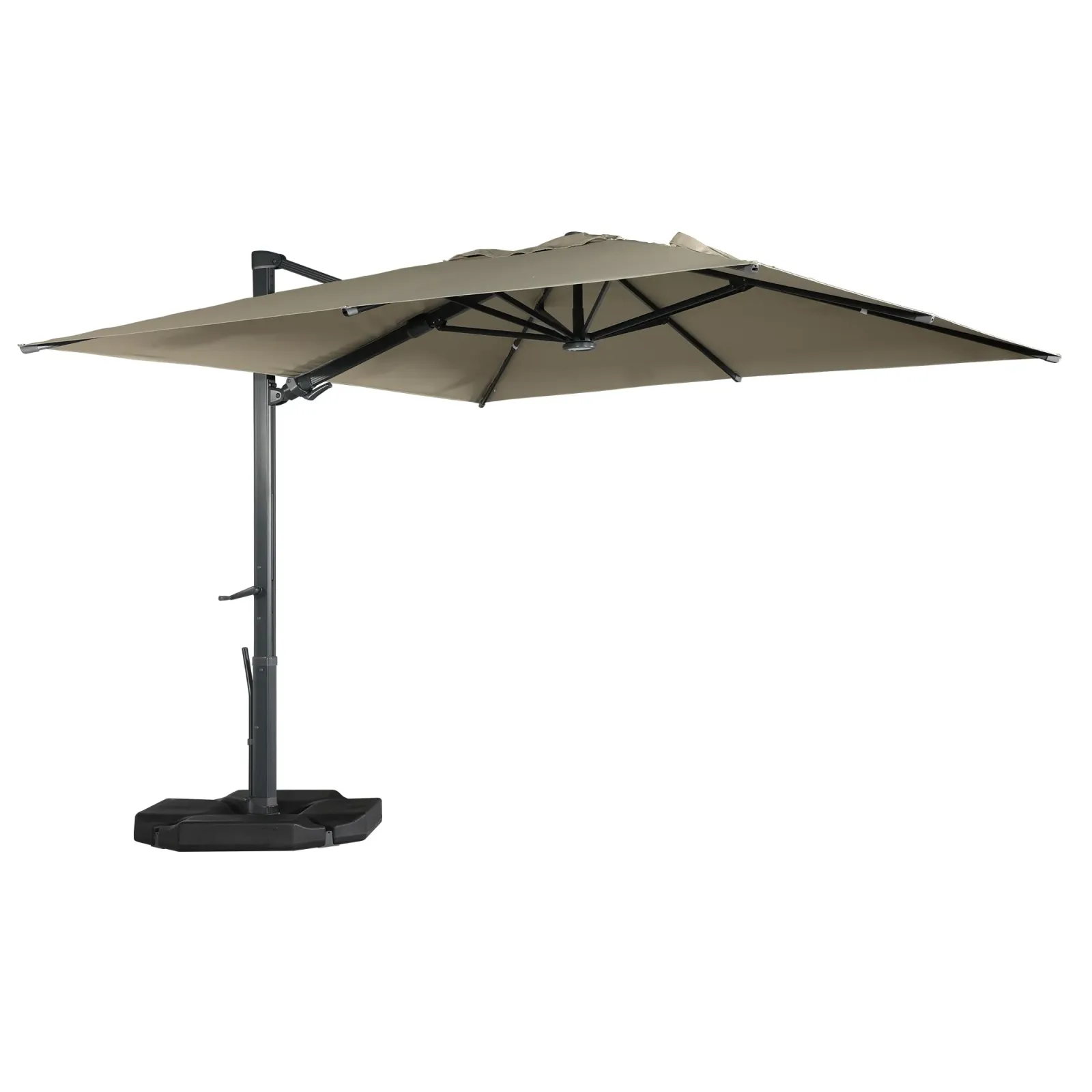 10 x 10 ft. 360° Rotation Square Cantilever Umbrella with Base and LED Light in Taupe