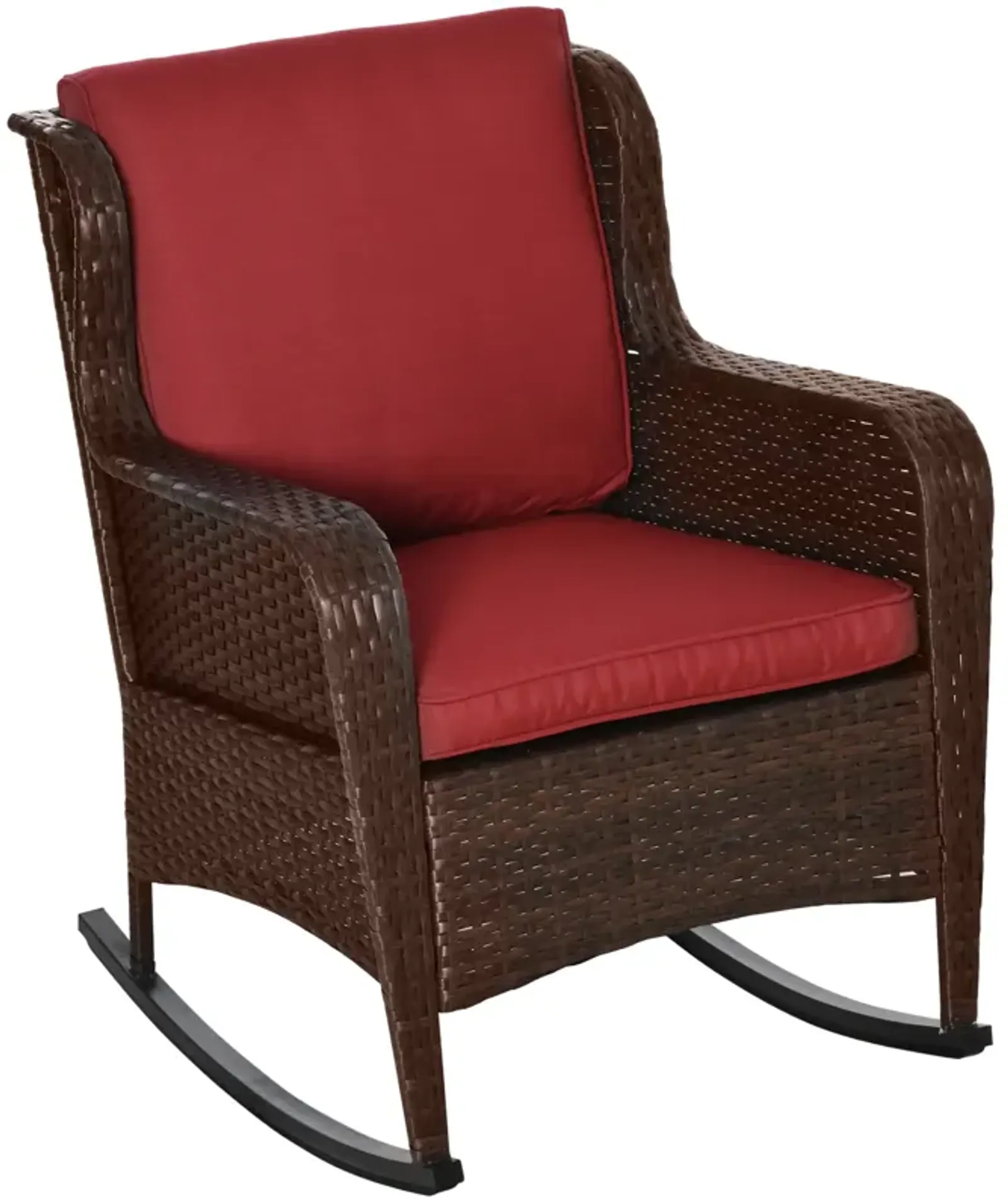 Wine Red Garden Seat: Patio Wicker Rocking Chair with Cushions