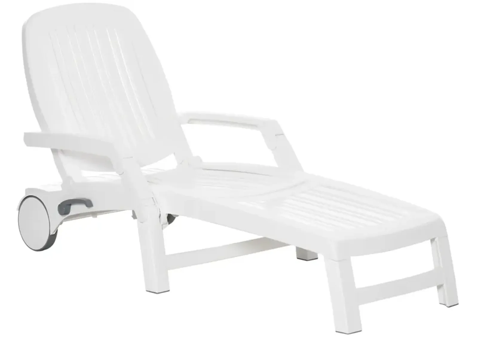 White Patio Lounger: Chaise Chair with Wheels and Storage Box