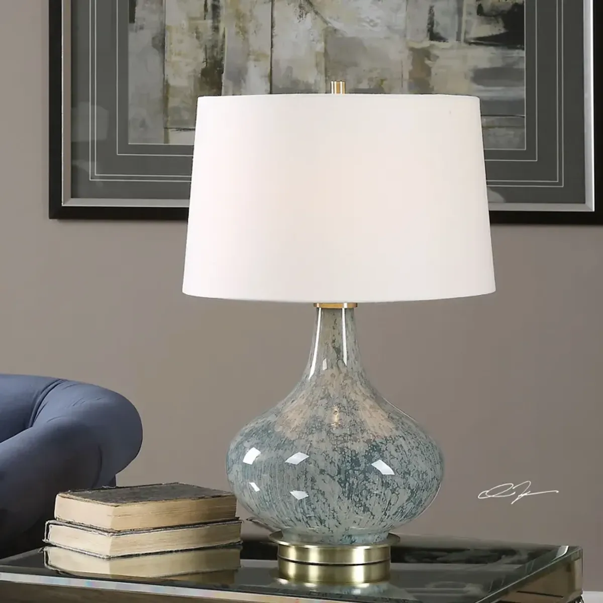 Uttermost Celinda Blue Gray Glass Lamp