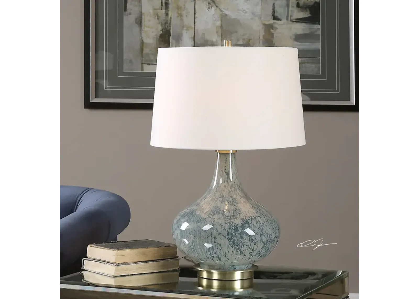 Uttermost Celinda Blue Gray Glass Lamp