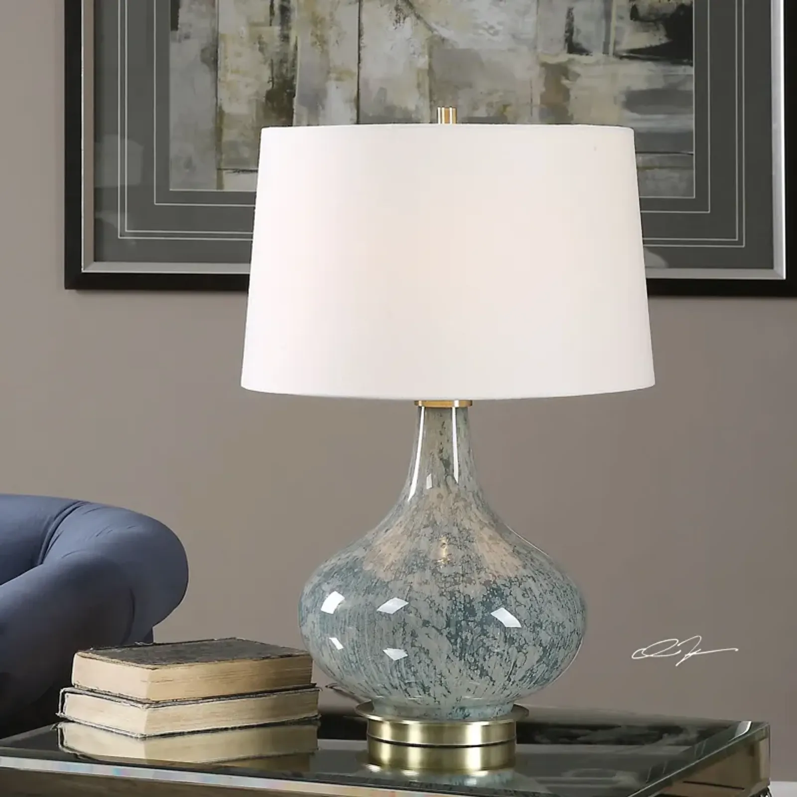 Uttermost Celinda Blue Gray Glass Lamp