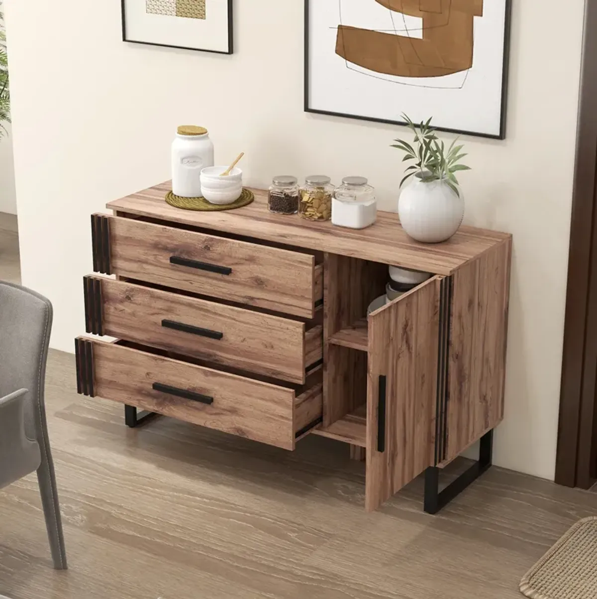 Sideboard Buffet Cabinet Credenza Storage Cabinet with 3 Drawers