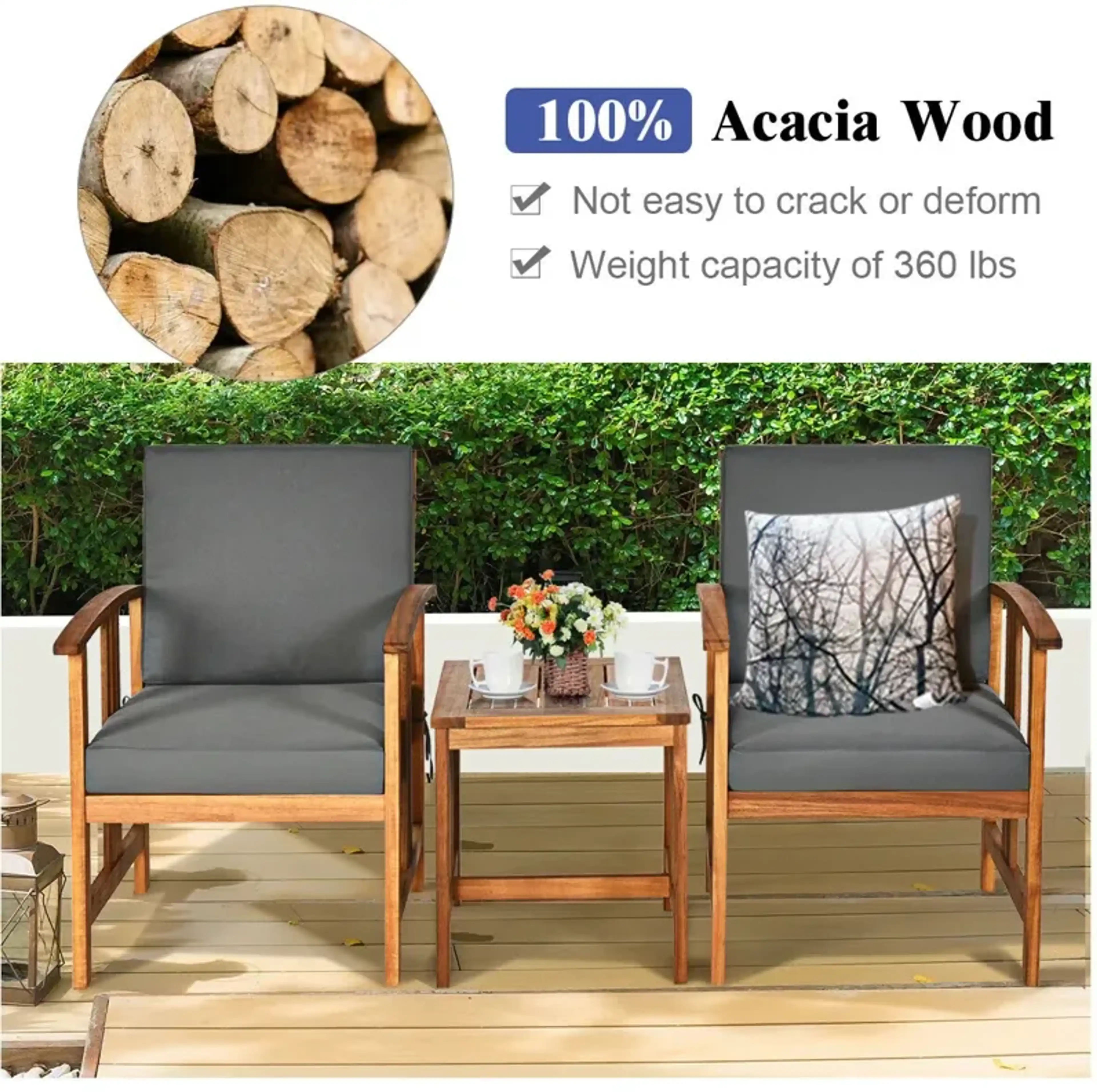 3pc Solid Wood Outdoor Patio Sofa Furniture Set Mathis Home | Furniture.com