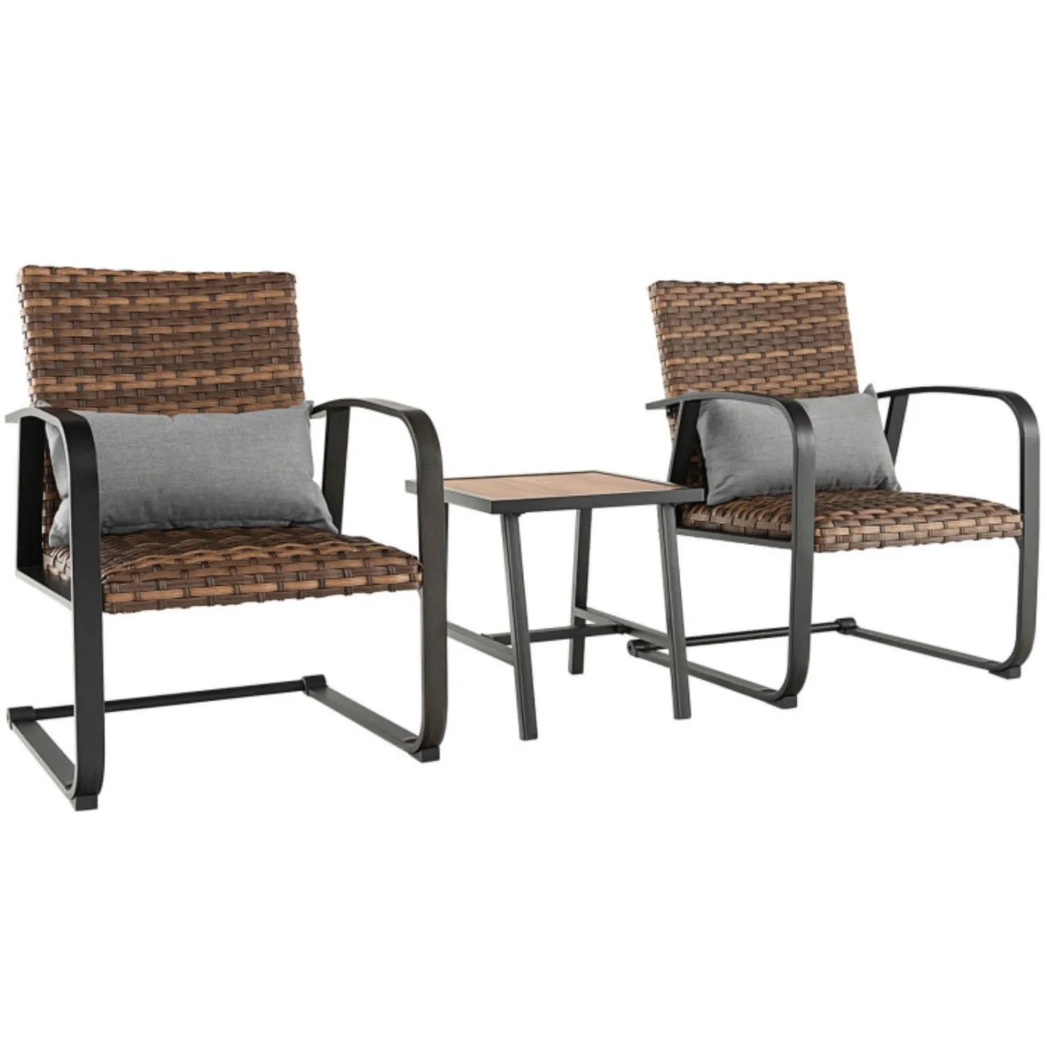 Hivvago 3 Pieces Patio Rattan Conversation Set with Quick Dry Lumbar Pillows