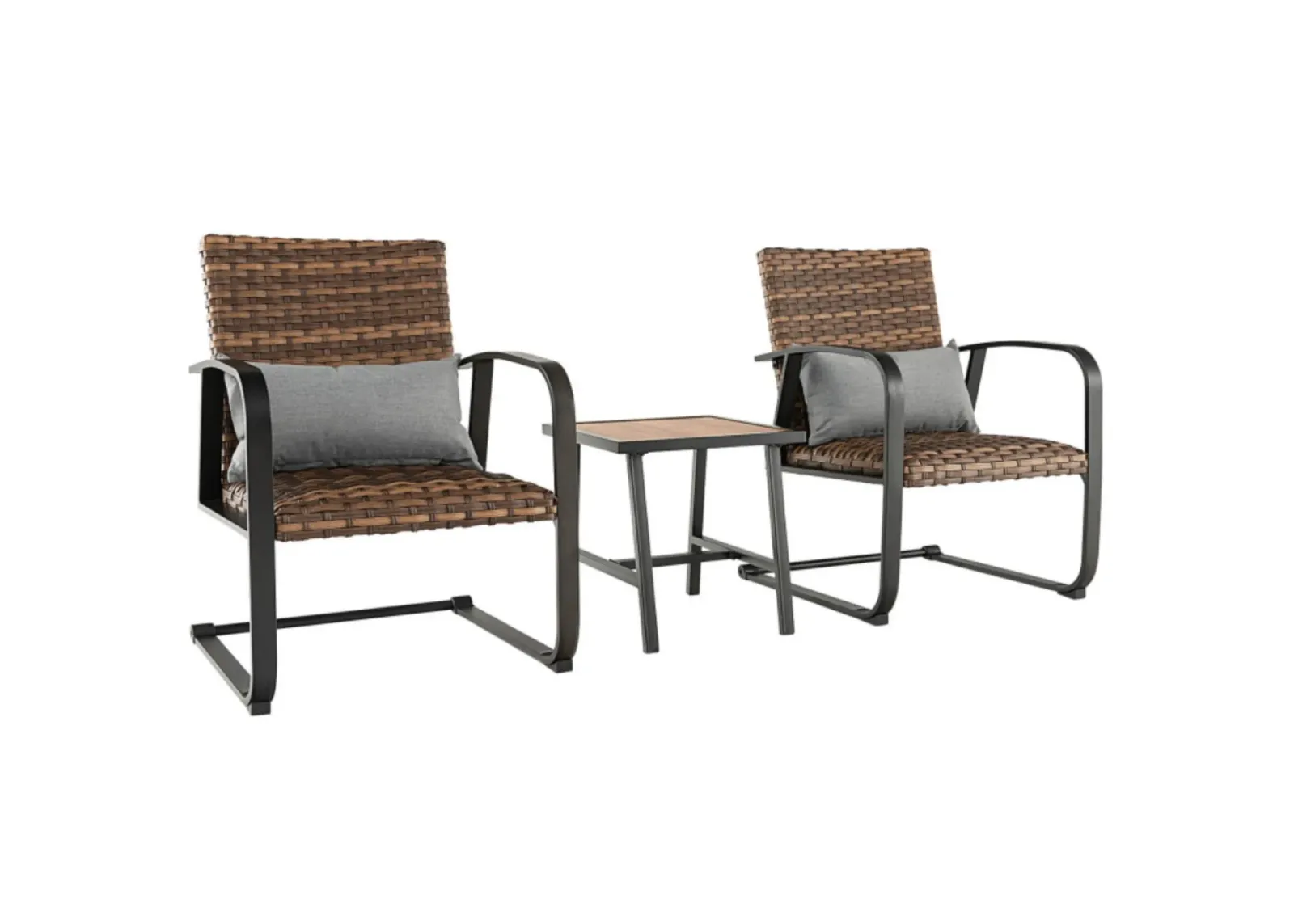 Hivvago 3 Pieces Patio Rattan Conversation Set with Quick Dry Lumbar Pillows