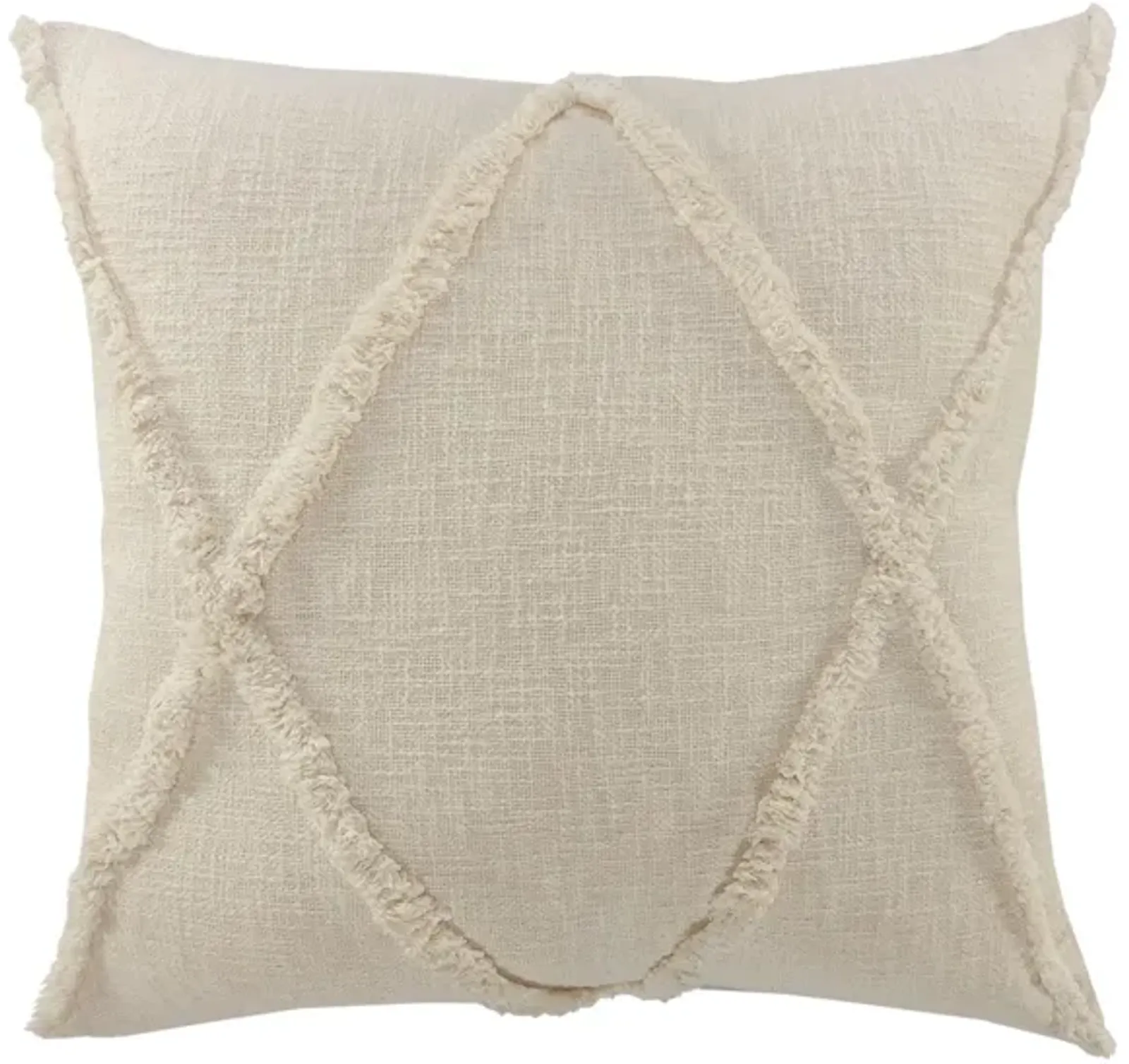 20" Cream Hand Woven Diamond Tufted Square Throw Pillow