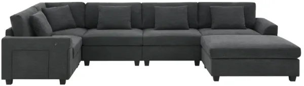 Whisen Modern Chenille U-shaped Sectional Sofa with Ottoman, Cup Holders and USB Charging Ports