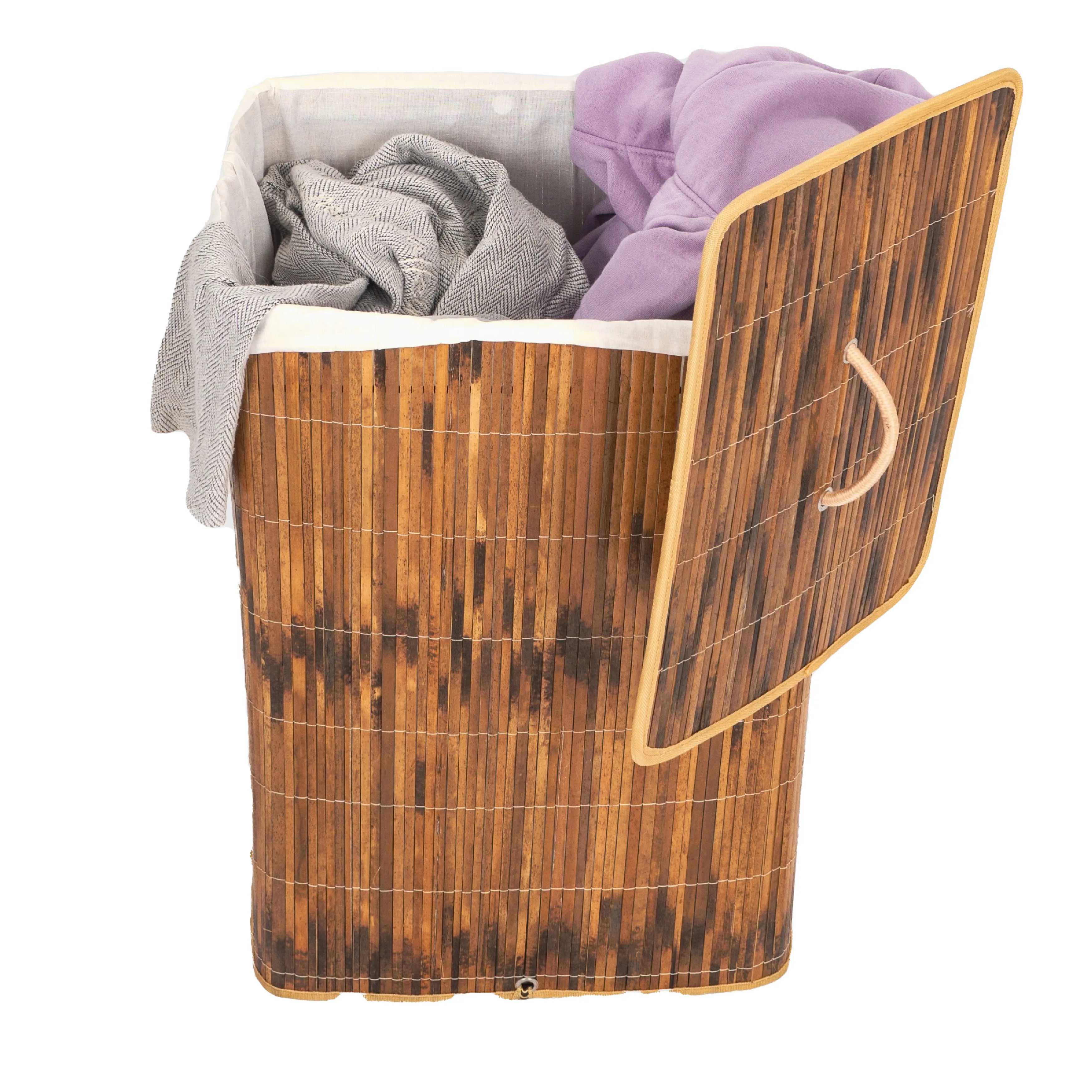 Rectangle Bamboo Collapsible Waterproof Laundry Hamper with Lid and Handles for Organizer, Clothes, Toy Durable Folder Washing Bin for Easy Carrying