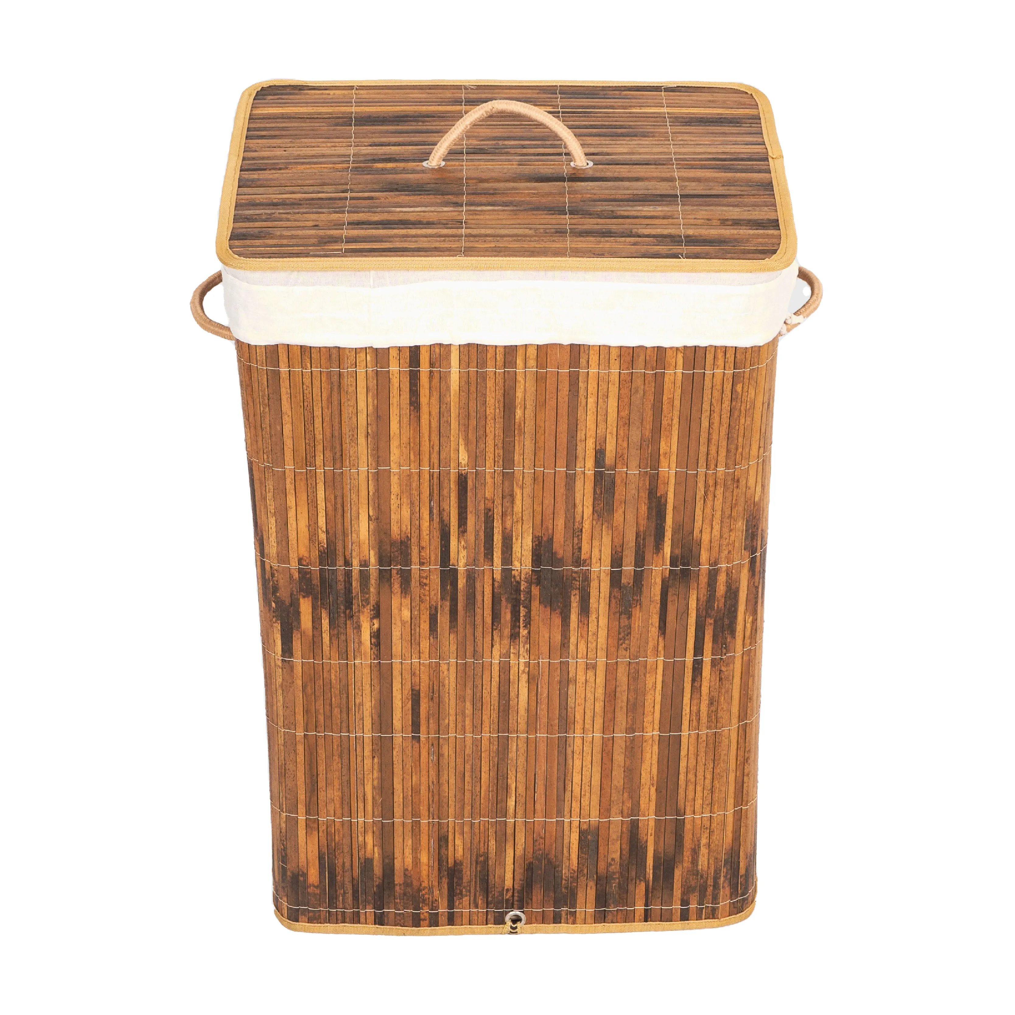 Rectangle Bamboo Collapsible Waterproof Laundry Hamper with Lid and Handles for Organizer, Clothes, Toy Durable Folder Washing Bin for Easy Carrying