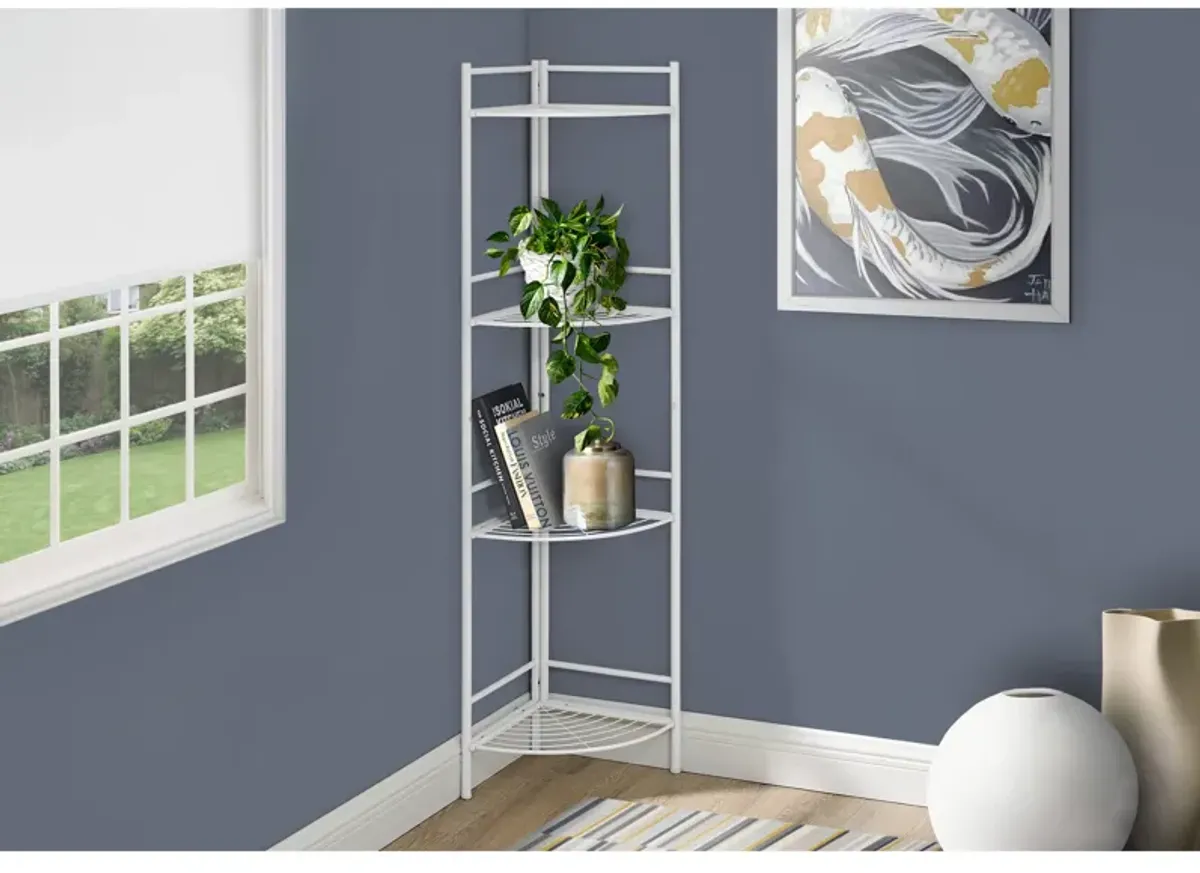 Monarch Specialties I 3626 Bookshelf, Bookcase, Etagere, Corner, 3 Tier, 58"H, Office, Bedroom, Metal, White, Contemporary, Modern