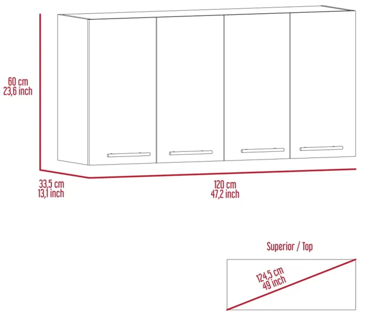 Stockton Rectangle Four Swing Doors Wall Cabinet Wengue