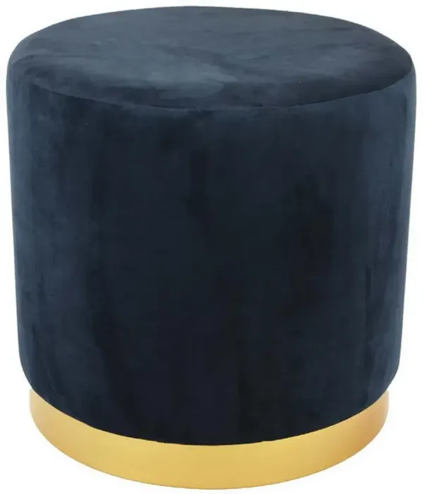 Mindy Ottoman, Dark Blue Velvet and Gold Metal Base, Round 19 Inch - Benzara