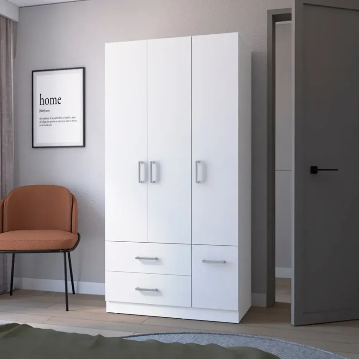 Four Door Armoire Crosby, Bedroom, White