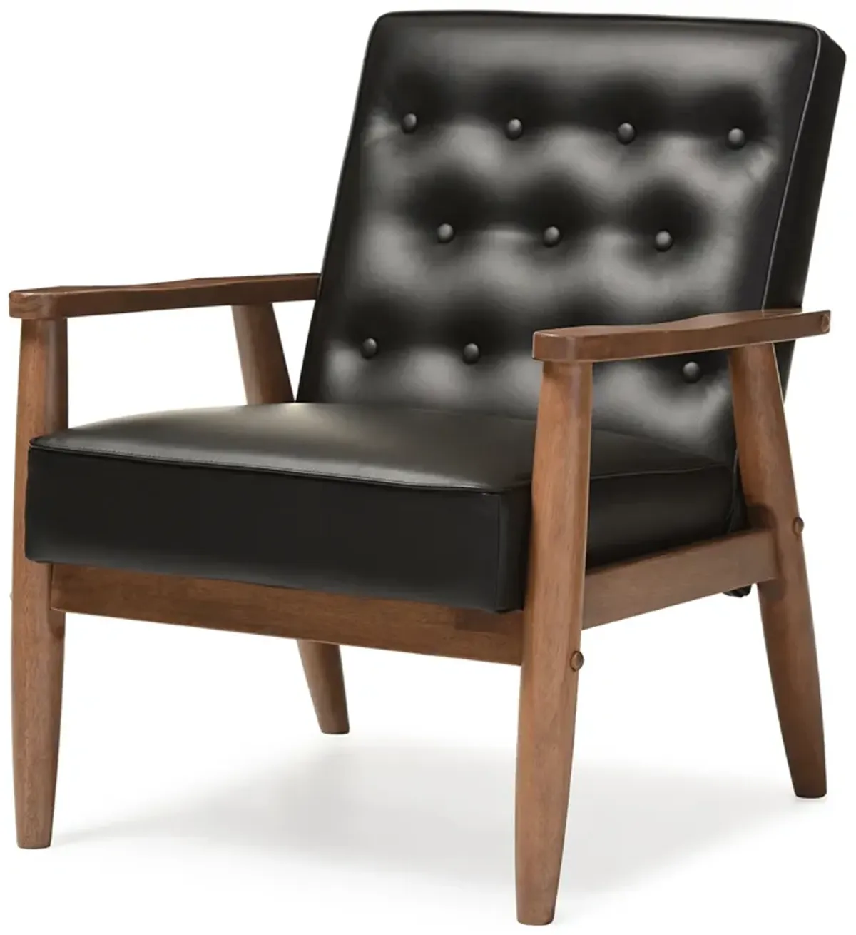 Baxton Studio Sorrento Mid-century Retro Modern Black Faux Leather Upholstered Wooden Lounge Chair