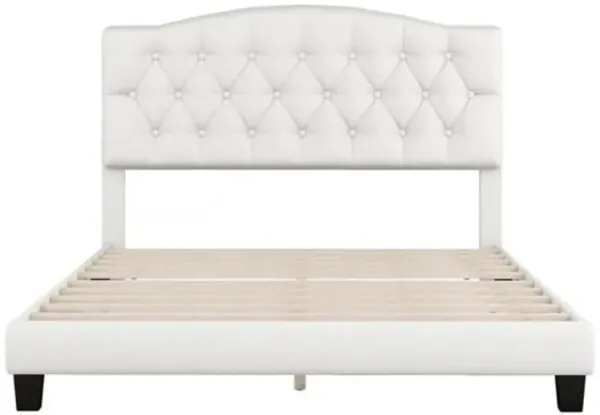 Platform Bed with Diamond Tufted Saddle Curved Upholstered Headboard